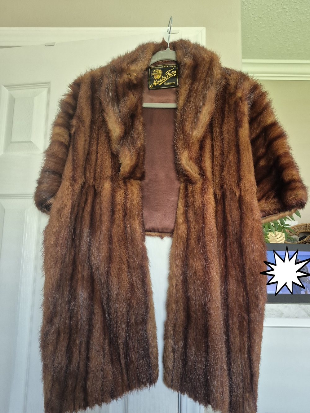 Marks Furs Detroit vintage brown fur stole wrap, Real Fur, One Size Vintage